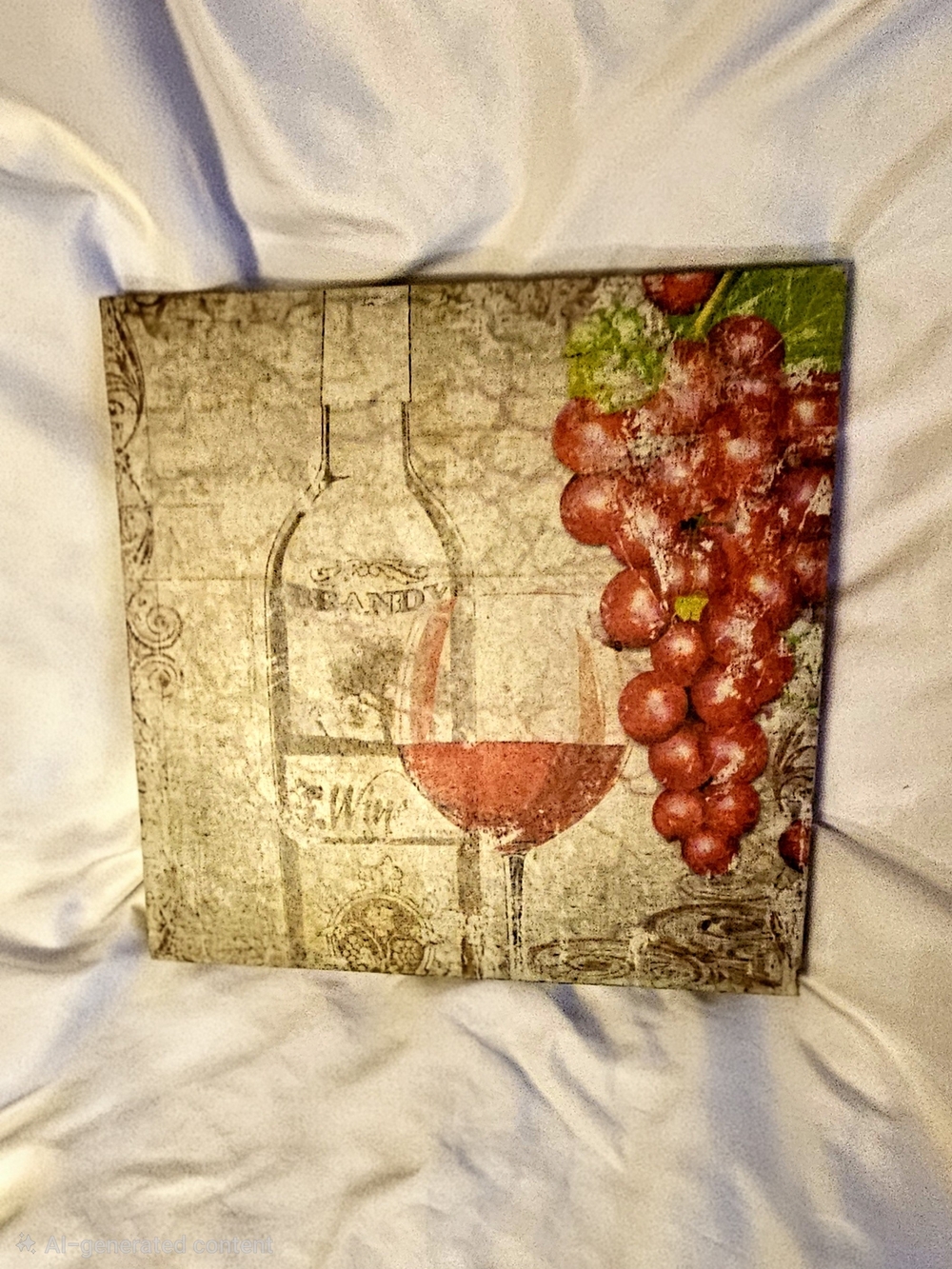 Source Unknown Red Grapes and Wine Glass Wall Art 14in X 14in